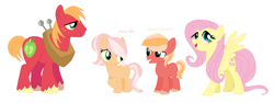 Size: 1270x480 | Tagged: safe, artist:puddycat431, artist:selenaede, big macintosh, fluttershy, oc, oc:peaches, oc:tenderheart, earth pony, pegasus, pony, g4, base used, colt, family, female, filly, male, mare, offspring, parent:big macintosh, parent:fluttershy, parents:fluttermac, ship:fluttermac, shipping, simple background, stallion, straight, white background