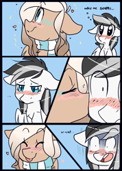 Size: 2064x2906 | Tagged: safe, artist:cookietasticx3, oc, oc only, oc:winter star, pegasus, pony, :p, blushing, clothes, comic, eyes closed, female, high res, kissing, looking up, mare, oc x oc, pegasus oc, scarf, shipping, surprised, tongue out, wings