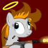 Size: 100x100 | Tagged: safe, artist:maximussolini, oc, oc only, earth pony, pony, animated, bust, derp, earth pony oc, eyelashes, female, gif, gun, halo, mare, red background, simple background, smiling, solo, weapon