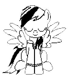 Size: 590x650 | Tagged: safe, artist:horses are fuckin weird, rainbow dash, pegasus, pony, g4, animated, black and white, clothes, equestale, eyes closed, grayscale, jacket, monochrome, pixel art, sans (undertale), sleeping, smiling, sprite, undertale, wings
