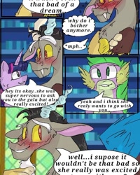 Size: 540x675 | Tagged: safe, artist:cocolove2176, discord, spike, twilight sparkle, alicorn, draconequus, dragon, pony, comic:fluttering chaos, g4, blushing, comic, dialogue, female, implied discoshy, implied shipping, implied straight, male, mare, twilight sparkle (alicorn), winged spike, wings