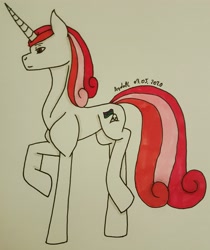 Size: 2816x3351 | Tagged: safe, artist:agdapl, oc, oc only, pony, unicorn, high res, horn, raised hoof, signature, solo, traditional art, unicorn oc
