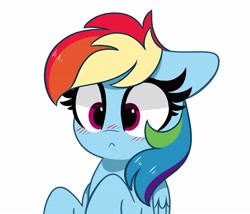 Size: 4096x3514 | Tagged: safe, artist:kittyrosie, rainbow dash, pegasus, pony, :<, :c, blushing, bust, cute, dashabetes, female, floppy ears, frown, high res, looking at you, mare, simple background, solo, white background, wide eyes