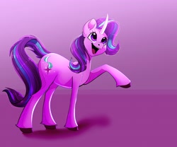 Size: 4096x3413 | Tagged: safe, artist:unfinishedheckery, starlight glimmer, pony, unicorn, g4, butt, curved horn, horn, open mouth, raised hoof, smiling, solo