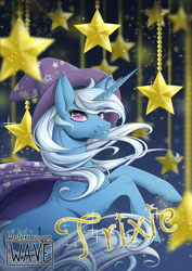 Size: 595x842 | Tagged: safe, artist:waterdragonwave, trixie, pony, unicorn, g4, cheek fluff, ear fluff, looking at you, rearing, solo, speedpaint, speedpaint available, stars