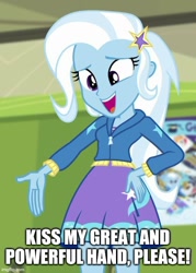 Size: 500x699 | Tagged: safe, edit, edited screencap, screencap, trixie, equestria girls, equestria girls specials, g4, my little pony equestria girls: better together, my little pony equestria girls: forgotten friendship, hand on hip, imgflip, text
