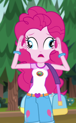 Size: 602x974 | Tagged: safe, screencap, pinkie pie, equestria girls, g4, my little pony equestria girls: legend of everfree, cropped, derp, solo