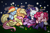 Size: 2848x1864 | Tagged: safe, artist:lou, applejack, fluttershy, pinkie pie, rainbow dash, rarity, twilight sparkle, alicorn, earth pony, pony, unicorn, g4, cuddle puddle, cuddling, cute, dork, eyes closed, female, group, hatless, high res, lidded eyes, mane six, mare, missing accessory, onomatopoeia, pony pile, sextet, sleeping, smiling, sound effects, twilight sparkle (alicorn), zzz