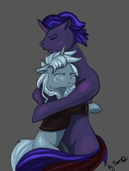 Size: 817x1080 | Tagged: safe, artist:terr@koterr@, oc, oc only, pony, unicorn, clothes, comforting, crying, duo, hug