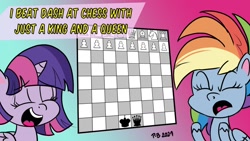 Size: 1200x675 | Tagged: safe, artist:pony-berserker, rainbow dash, twilight sparkle, alicorn, pegasus, pony, pony-berserker's twitter sketches, g4.5, my little pony: pony life, angry, chess, duo, duo female, eyes closed, female, mare, odds game, open mouth, thumbnail, twilight sparkle (alicorn)