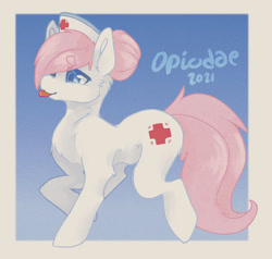 Size: 1280x1216 | Tagged: safe, artist:opiodae, nurse redheart, earth pony, pony, g4, :p, cute, hat, heartabetes, nurse hat, solo, tongue out