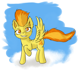 Size: 10277x9393 | Tagged: safe, artist:simplesaemple, spitfire, pegasus, pony, g4, absurd resolution, cloud, looking at you, simple background, solo, spread wings, teeth, transparent background, wings