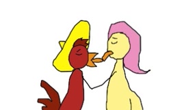 Size: 305x197 | Tagged: safe, fluttershy, bird, g4, 1000 hours in ms paint, eyes closed, kissing, sombrero, tongue out, tongue to tongue