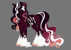 Size: 1280x903 | Tagged: safe, artist:felinenostalgic, oc, oc only, oc:andraste, earth pony, pony, ethereal mane, female, gray background, hair over one eye, long feather, magical threesome spawn, mare, offspring, parent:big macintosh, parent:princess luna, parent:trouble shoes, simple background, solo, starry mane, unshorn fetlocks
