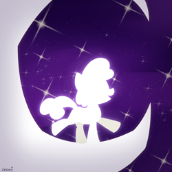 Size: 4096x4096 | Tagged: safe, artist:wenni, sweetie belle, pony, unicorn, series:pony re-watch, g4, stare master, absurd resolution, dancing, female, filly, hush now quiet now, moon, scene interpretation, silhouette, solo, stars