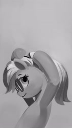 Size: 2160x3840 | Tagged: safe, artist:toisanemoif, grace manewitz, earth pony, pony, g4, cute, female, glasses, grayscale, high res, hooves behind head, mare, monochrome, solo