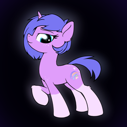 Size: 3047x3047 | Tagged: safe, artist:wenni, oc, oc only, oc:startrail, pony, unicorn, black background, coat markings, female, high res, looking at you, mare, raised leg, simple background, socks (coat markings), standing