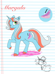 Size: 1280x1707 | Tagged: safe, artist:doodletheexpoodle, oc, oc only, oc:margalo lulamoon, pony, unicorn, colored hooves, female, mare, offspring, one eye closed, parent:flim, parent:trixie, parents:flixie, wink