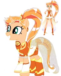 Size: 1080x1350 | Tagged: safe, artist:ponyrefaa, human, pony, unicorn, auriana, boots, clothes, crossover, duo, eyelashes, female, high heel boots, horn, lolirock, mare, ponified, see-through, shoes, simple background, skirt, smiling, white background