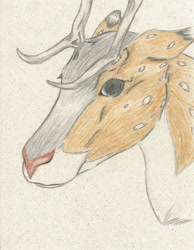 Size: 1737x2238 | Tagged: safe, artist:cindertale, oc, oc only, oc:tyandaga, deer, reindeer, antlers, bust, freckles, male, red bose, solo, style emulation, traditional art