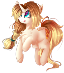 Size: 2300x2608 | Tagged: safe, artist:mediasmile666, oc, oc only, pony, unicorn, blurry, braid, chest fluff, cutie mark, eye clipping through hair, eye reflection, female, fluffy, food, gift art, hairband, high res, looking up, mare, pizza, ponytail, reflection, simple background, solo, tongue out, transparent background