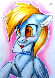 Size: 576x807 | Tagged: safe, artist:megabait, derpy hooves, pony, g4, delivery, female, mail, traditional art