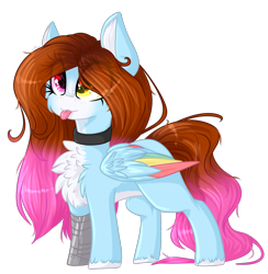 Size: 1768x1813 | Tagged: safe, artist:mediasmile666, oc, oc only, pegasus, pony, :p, chest fluff, choker, colored wings, heterochromia, simple background, tongue out, transparent background, wings