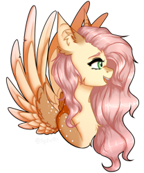 Size: 906x1088 | Tagged: safe, artist:spedoodle, fluttershy, pegasus, pony, g4, bust, ear fluff, profile, scar, simple background, solo, spread wings, transparent background, wings