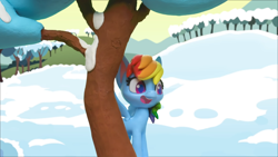 Size: 1920x1080 | Tagged: safe, screencap, rainbow dash, pony, g4.5, ice and slice, my little pony: stop motion short, female, mare, solo, stop motion, tree