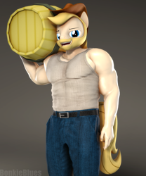 Size: 1801x2160 | Tagged: safe, artist:bonkieblues, oc, oc only, oc:chase, earth pony, anthro, 3d, barrel, biceps, clothes, looking at you, male, muscles, open mouth, pecs, shirt, simple background, solo, source filmmaker, tail