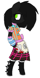 Size: 338x654 | Tagged: safe, artist:dramaostrich, oc, oc only, oc:rainbow death, anthro, semi-anthro, alice: madness returns, alternate color palette, arm hooves, blood, bloody knife, clothes, dress, female, footwear, green eyes, knife, simple background, solo, white background