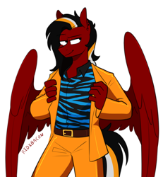 Size: 784x848 | Tagged: safe, artist:redxbacon, oc, oc only, oc:margon, pegasus, anthro, clothes, simple background, solo, suit