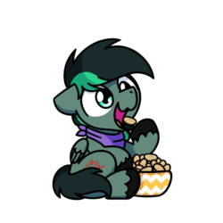 Size: 1000x1000 | Tagged: safe, artist:sugar morning, part of a set, oc, oc only, oc:target strike, pegasus, pony, animated, bandana, bowl, commission, cute, diabetes, eating, frame by frame, gif, herbivore, hnnng, male, pegasus oc, plantain chips, solo, sugar morning's snacc and drincc, ych result