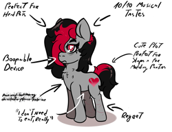 Size: 1300x1000 | Tagged: safe, artist:lazerblues, oc, oc only, oc:miss eri, earth pony, pony, anatomy guide, black and red mane, cut, emo, scar, solo, text, two toned mane