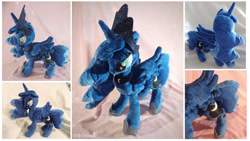 Size: 1024x576 | Tagged: safe, artist:cwossie, princess luna, alicorn, pony, g4, collage, crown, ethereal mane, female, galaxy mane, hoof shoes, irl, jewelry, necklace, photo, plushie, regalia, royalty
