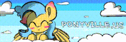 Size: 300x100 | Tagged: safe, artist:hisp, oc, oc only, oc:sky serenade, pegasus, pony, animated, banner, blushing, cloud, eyes closed, female, gif, solo, spread wings, wings