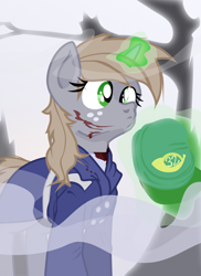 Size: 1040x1430 | Tagged: safe, artist:aaronmk, oc, oc only, oc:littlepip, pony, unicorn, fallout equestria, blood, clothes, fog, hat, solo, uniform, union, vector