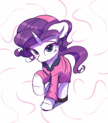 Size: 3000x3403 | Tagged: safe, artist:vultraz, rarity, pony, unicorn, g4, clothes, cute, drawthread, ear piercing, female, high res, jacket, jackie kennedy, jewelry, looking at you, mare, necklace, pearl necklace, piercing, raribetes, requested art, solo