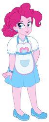 Size: 1062x2617 | Tagged: safe, artist:whalepornoz, pinkie pie, human, equestria girls, g4, apron, chubby, clothes, ear piercing, earring, female, hair bun, jewelry, lipstick, older, older pinkie pie, piercing, simple background, solo, transparent background