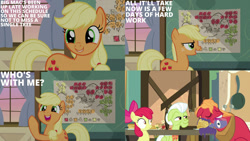 Size: 1280x720 | Tagged: safe, edit, edited screencap, editor:quoterific, screencap, apple bloom, applejack, big macintosh, granny smith, earth pony, pony, g4, going to seed, season 9, cute, eyes closed, female, filly, food, jackabetes, male, mare, missing accessory, pancakes, stallion