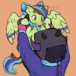 Size: 680x680 | Tagged: safe, oc, oc:epsi pep power, oc:ethanpower, alicorn, pony, protogen, robot, cute, father and child, father and daughter, female, holymolyquaccimole, lift, male, mare