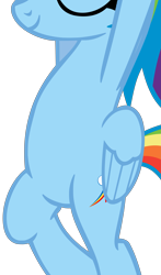 Size: 3813x6494 | Tagged: safe, artist:michaelsety, edit, vector edit, rainbow dash, pegasus, pony, g4, backwards cutie mark, belly, bipedal, cropped, eyes closed, pictures of bellies, simple background, smiling, solo, transparent background, tree pose, vector