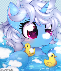 Size: 1500x1750 | Tagged: safe, artist:2pandita, oc, oc only, pony, unicorn, female, heart eyes, mare, rubber duck, solo, wingding eyes