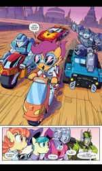 Size: 1200x2000 | Tagged: safe, artist:caseycoller, idw, aunt holiday, auntie lofty, scootaloo, earth pony, pegasus, pony, g4, the magic of cybertron, spoiler:comic, spoiler:the magic of cybertron01, arcee, autobot, cybertron, female, filly, flareup, gauge, greenlight, hot rod, hot shot, male, mare, mini-con, moped, rodimus, rubble, scooter, sunglasses, sureshock, transformers, wheelie