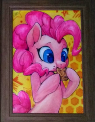 Size: 515x664 | Tagged: safe, artist:lina, pinkie pie, oc, pony, g4, cookie, eating, female, food, solo, traditional art