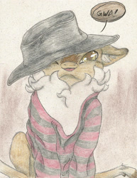 Size: 1738x2255 | Tagged: safe, artist:cindertale, oc, oc only, oc:cinder, deer, chest fluff, clothes, cosplay, costume, cute, deer oc, freddy krueger, hat, solo, traditional art
