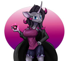 Size: 1400x1200 | Tagged: safe, artist:thescornfulreptilian, oleander (tfh), anthro, them's fightin' herds, breasts, busty oleander, clothes, community related, gradient background, magic, shirt, solo