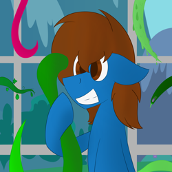 Size: 2000x1999 | Tagged: safe, artist:derpy_the_duck, oc, oc only, oc:derp, earth pony, pony, hugging a tentacle, solo, tentacles