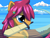 Size: 800x600 | Tagged: safe, artist:rangelost, oc, oc only, oc:trailblazer, earth pony, pony, cyoa:d20 pony, bust, cloud, female, lidded eyes, mare, mouth hold, outdoors, pixel art, sky, sword, weapon