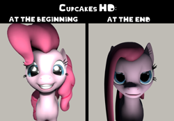Size: 5120x3570 | Tagged: safe, artist:olkategrin, pinkie pie, earth pony, pony, cupcakes hd, g4, 3d, absurd resolution, angry, dark, dean norris, female, framed picture, looking at you, mare, meme, pink fur, pink mane, pinkamena diane pie, ponified meme, reaction, reaction image, reaction to own portrayal, sad, simple background, smiling, smiling at you, smirk, source filmmaker, text